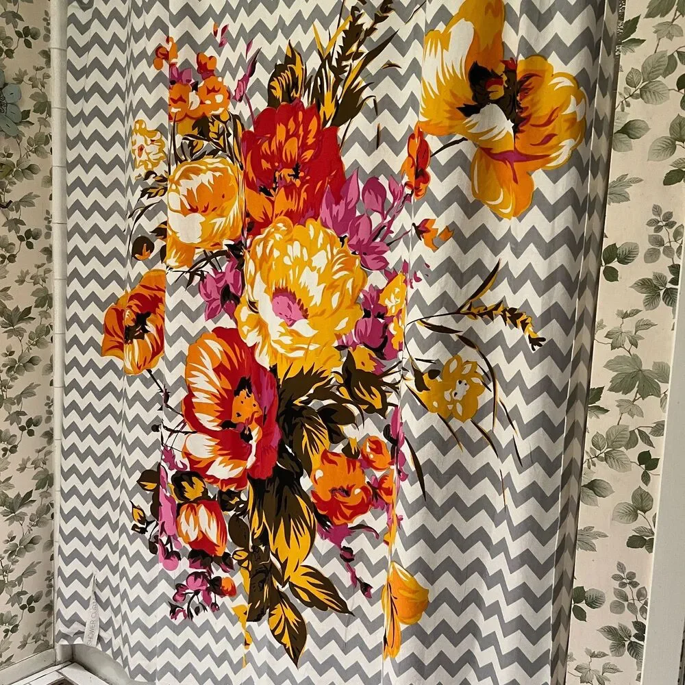 Shower Curtain Cloth Urban Outfitters Gray White Chevron 70x70